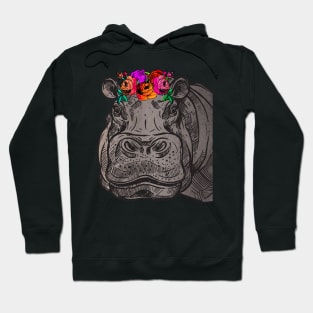 Hippo head - crown of flowers Hoodie